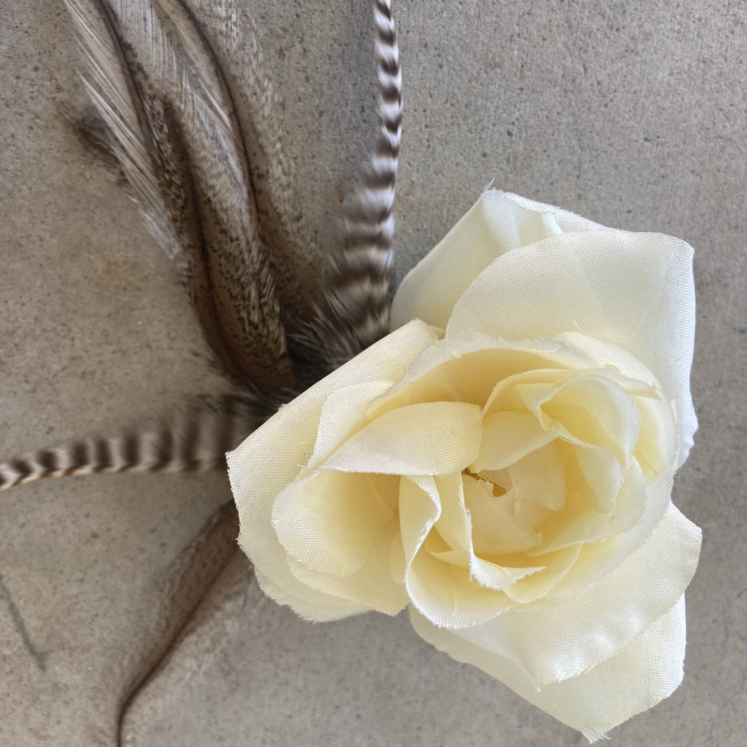 White Feathered Rose Hair Clip