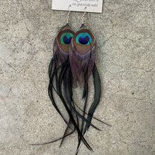Load image into Gallery viewer, Peacock with Black Feather Earrings
