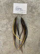 Load image into Gallery viewer, Long Boho Olive Grizzly Feather Earings
