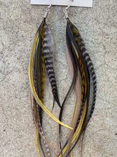 Load image into Gallery viewer, Long Boho Olive Grizzly Feather Earings
