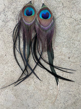 Load image into Gallery viewer, Peacock with Black Feather Earrings 
